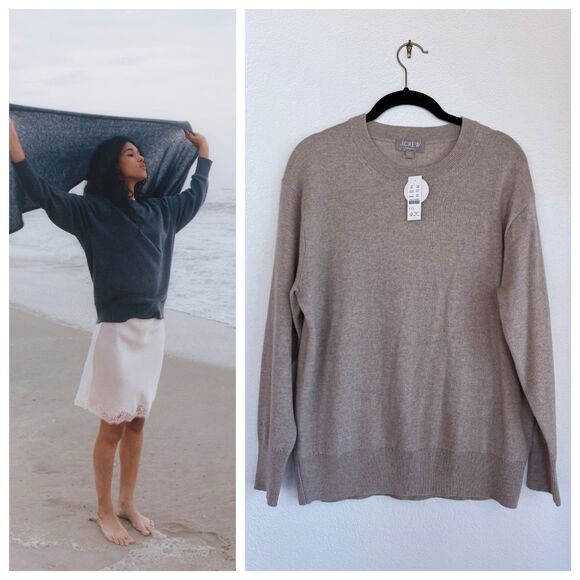 NWT J.Crew Women's 100% Cashmere Relaxed Crewneck Sweater in Heather Stone XXS - Picture 1 of 16